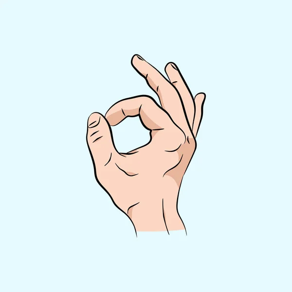 Signo de mano OK. Concepto de gestos de comunicación. Ilustración vectorial aislada sobre fondo azul diseño plano . — Vector de stock