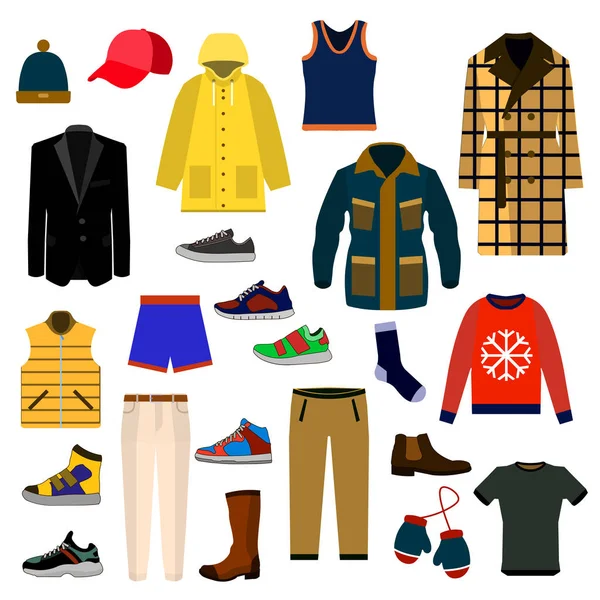 Kleding en accessoires mode grote pictogrammenset. Mannen kleding vector illustratie pictogramserie. — Stockvector