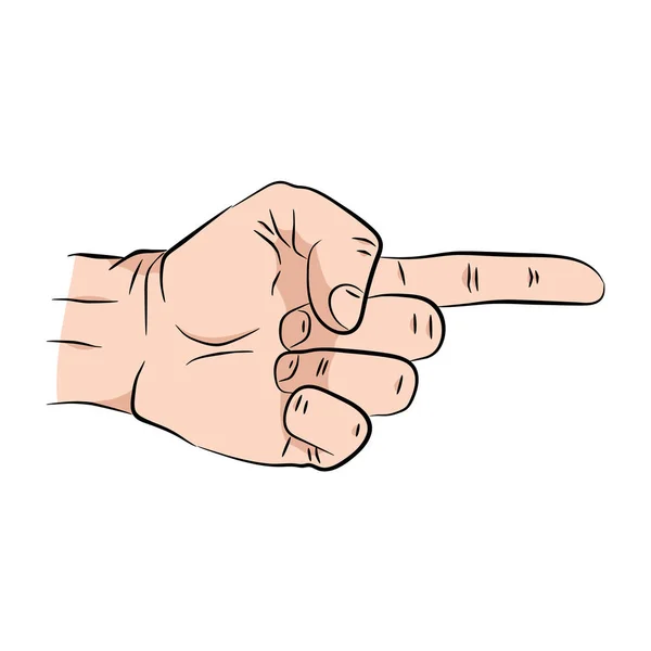 Un gesto della mano. Puntando il dito destro schizzo stile illustrazione vettoriale. isolato su sfondo bianco — Vettoriale Stock