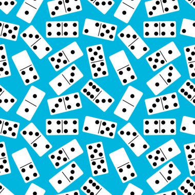 Mavi zemin üzerine Dikişsiz desen Domino ile. Tahta oyunu. Vektör çizim.