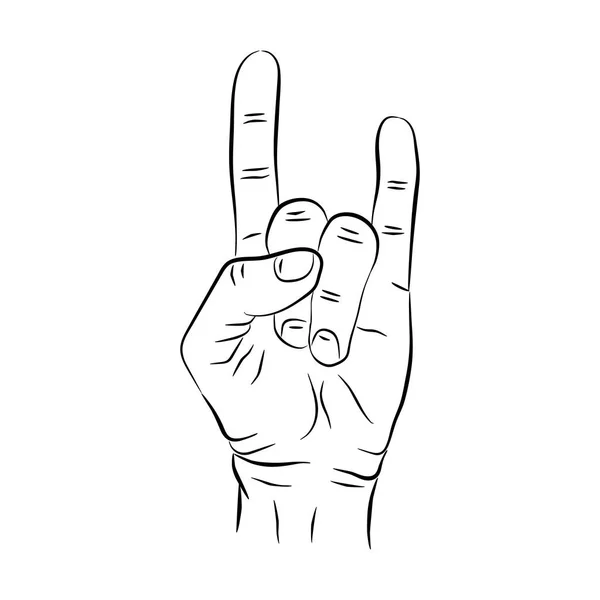 Signo de Rock and Roll, aislado sobre fondo blanco. Hand.Vector ilustración. Estilo Grunge . — Vector de stock