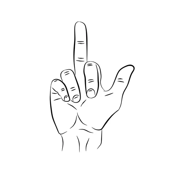 La señal del dedo medio dibujada a mano. Dibujo de lápiz vectorial ilustración de la mierda que firma. Aislado sobre fondo blanco . — Vector de stock
