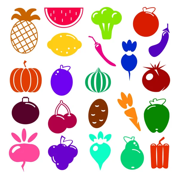 Conjunto de comida vegetariana icono comida saludable orgánica cocina natural realista verduras y frutas. Ilustración vectorial — Vector de stock