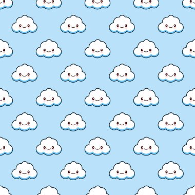 Vektör beyaz komik bulutlar gülümseme arka plan doku mavi gökyüzü duvar kağıdı simgesini
