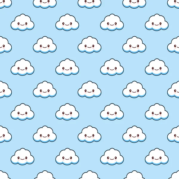 Vettoriale bianco divertente nuvole sorriso sfondo texture blu cielo carta da parati icona — Vettoriale Stock