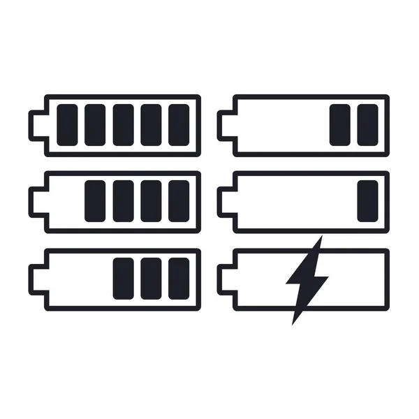 Set of flat simple web icons charge level indicators, batteries, accumulators, vector illustration — Stock Vector