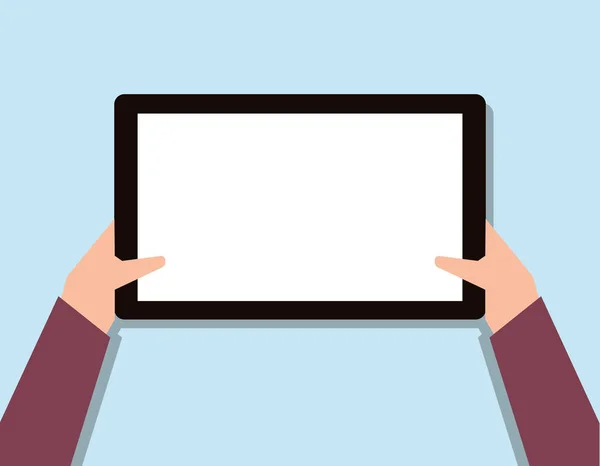 Vierge tablette main toches écran, design plat isolé sur fond bleu Illustration vectorielle — Image vectorielle