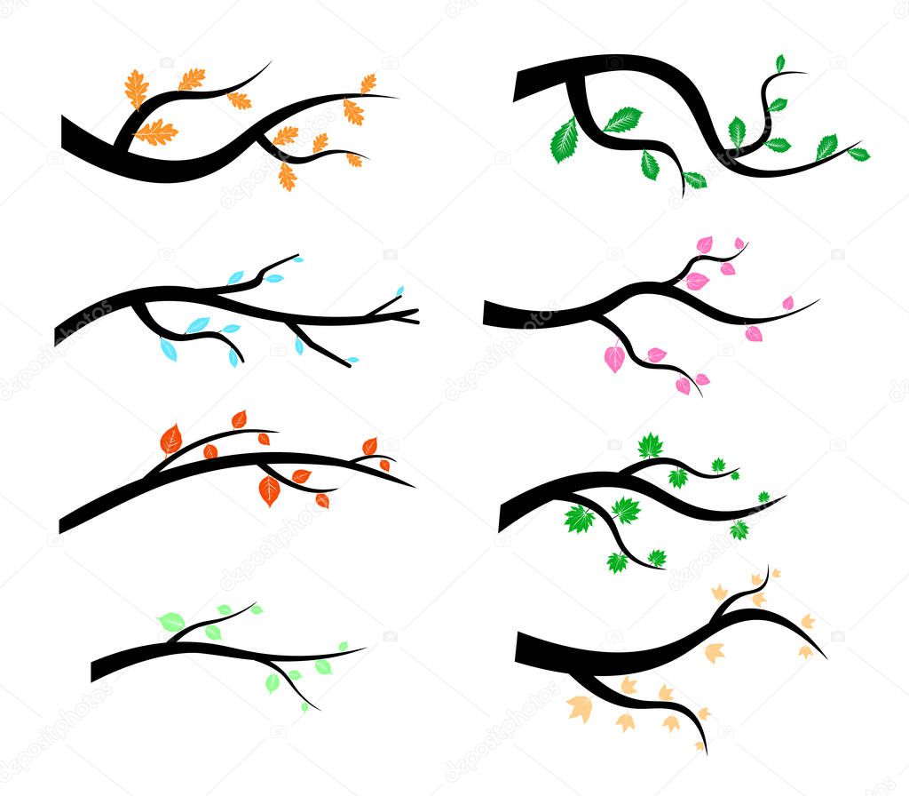 Collection of Tree Branch Silhouettes icon in flat style isolated on white background. Vector illustration