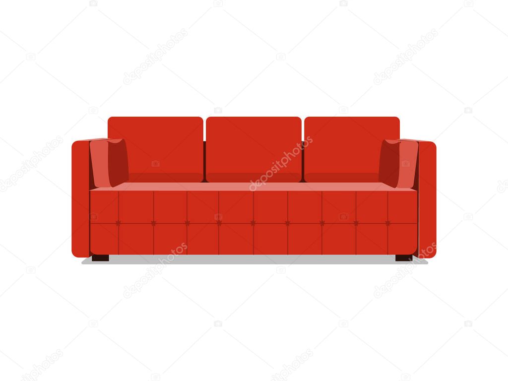 Sofa and couch red colorful cartoon illustration vector. Comfortable lounge for interior design isolated on white background. Modern model of settee icon.
