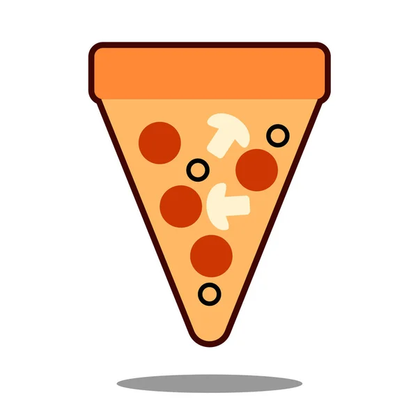 Pizza segment met gesmolten kaas en pepperoni. Cartoon sticker in komische stijl met contour. Decoratie voor wenskaarten, posters, patches, prints voor kleding, emblemen vectorillustratie. — Stockvector