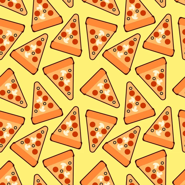 Motif de tranches de pizza à la mode sans couture. Jolie pizza vectorielle. Pour tissu, papiers peints, papier d'emballage, cartes et illustration web sur fond jaune — Image vectorielle