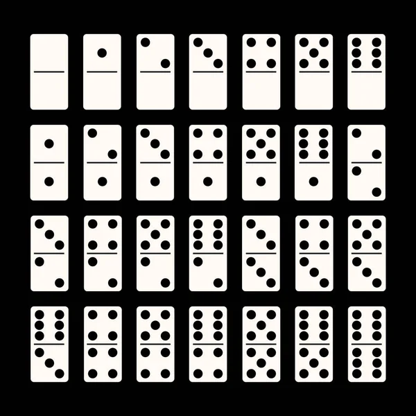 Kreatív vektoros illusztráció reális domino teljes körű elszigetelt fekete háttér. Dominó csontok művészeti design. Absztrakt fogalom 28 darab játék grafikai elem. — Stock Vector