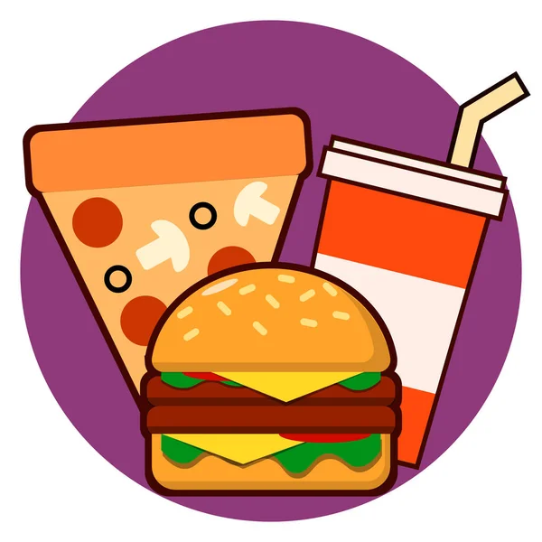 Fast food combo ikonen hamburge pizza drink vektorillustration — Stock vektor