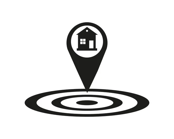 House location icon. Drop shadow map pointer silhouette symbol. Real estate pinpoint. Home nearby. Vector isolated illustration — Stock Vector