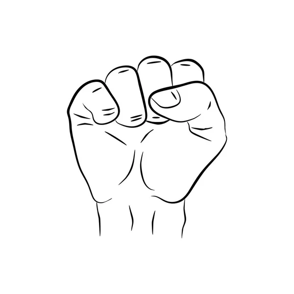 raised hand showing a fist, a symbol of strength and superiority, success, struggle for its dip, sketch black and white illustration,