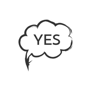 Konuşma balonu simge vektör metin Evet. Basit düz sembolü. Resimde piktogram