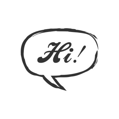 Konuşma balonu simge vektör metin Hi. Basit düz sembolü. Resimde piktogram