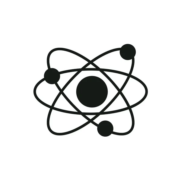 Atom ikonen. Vektorillustration. Symbol för vetenskap, utbildning, kärnfysik, vetenskaplig forskning. Tre elektroner roterar i omloppsbanor runt atomkärnan. Begreppet utformning av elementära partiklar. — Stock vektor