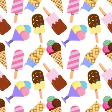 Renkli dondurma ile dikişsiz vektör deseni Kartlar, davetiyeler, düğün veya bebek duş albümleri, arka planlar, sanat ve defterler için. Illüstrasyon