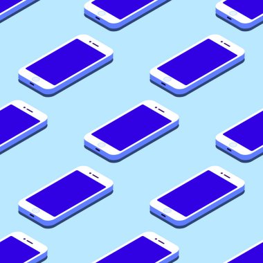 Mavi arka plan Vektör illüstrasyon Eps akıllı telefon sorunsuz düz izometrik desen
