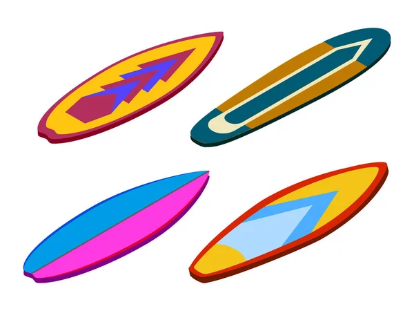 Ensemble isométrique de Stand up paddle surf isolé sur le concept du sport blanc. Illustration vectorielle des vacances d'été actives . — Image vectorielle