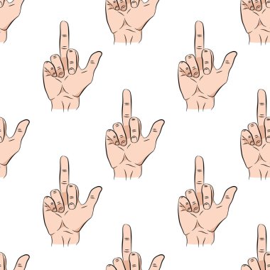 Sikeyim seni kusursuz desen. Orta parmak izi dokusu. Vektör renk çizimi Doodle. Beyaz arka planda pembe. Bölüm 10. Farklı tasarım için.