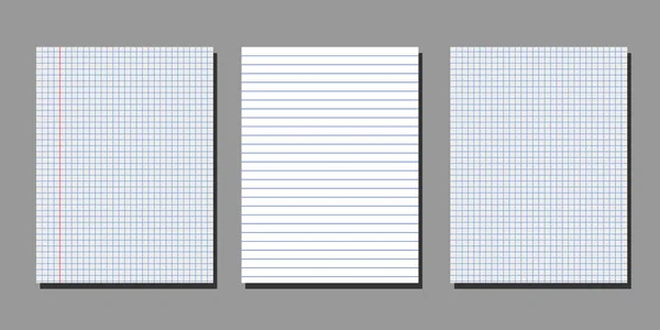 Conjunto de ilustração vetorial realista de folhas em branco de papel quadrado e forrado de um bloco isolado em um fundo cinza EPS —  Vetores de Stock