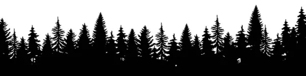 Noel orman köknar ağaçları siluet. Kozalaklı ladin panoraması. Dökmeyen ahşap park. Beyaz arka plan Eps vektör