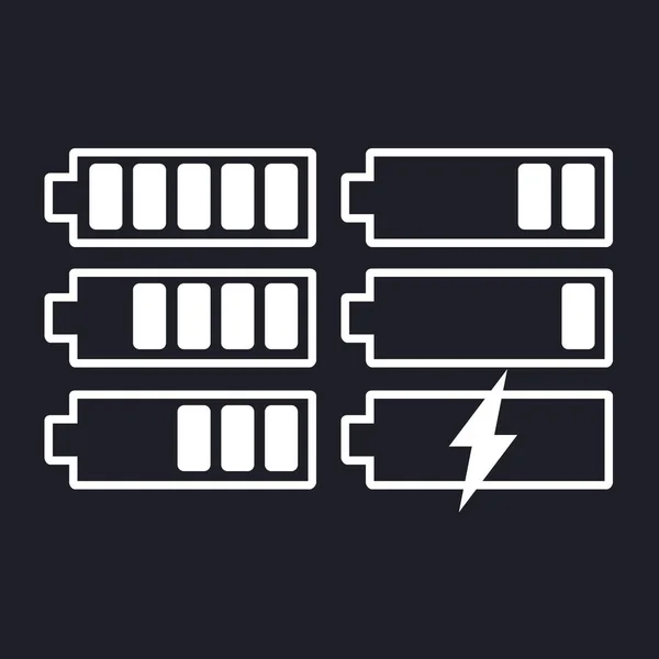 Icona batteria impostata su sfondo nero isolato. Simboli del livello di carica della batteria, pieno e basso. Il grado di potenza della batteria illustrazione piatta . — Foto Stock