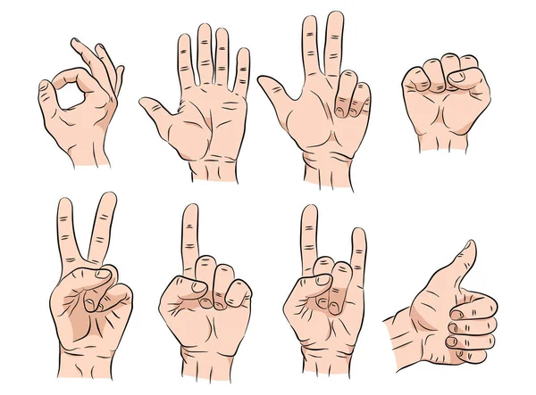 Beyaz arka plan izole vektör illüstrasyon Eps farklı jestler duygular ve işaretler el kroki seti