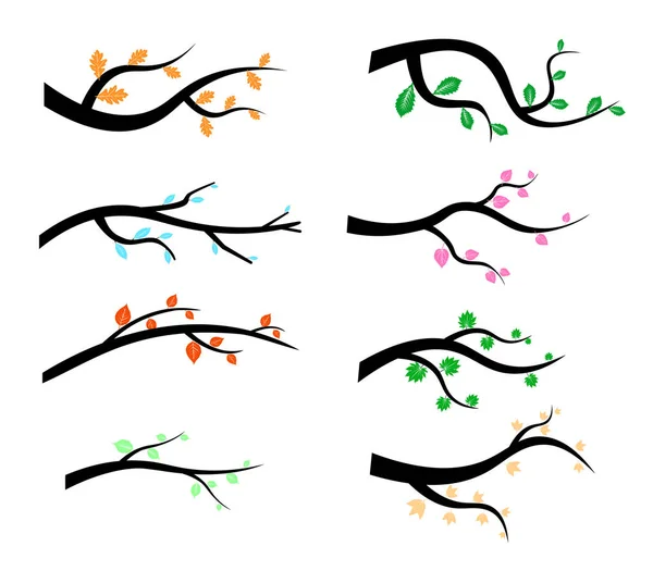 Kumpulan ikon Siluet Cabang Pohon dalam gaya datar terisolasi pada latar belakang putih. ilustrasi — Stok Foto