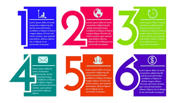 Plantilla de diseño infográfico con números seis opción se puede utilizar para el diseño del flujo de trabajo, diagrama, informe anual, diseño web. Concepto de negocio con 5 opciones, pasos o procesos. EPS — Archivo Imágenes Vectoriales