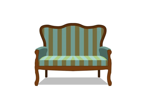 classic sofa icon front view isolated. Luxury furniture design flat retro style antique apartment classical color comfort, couch, decor, fashion.