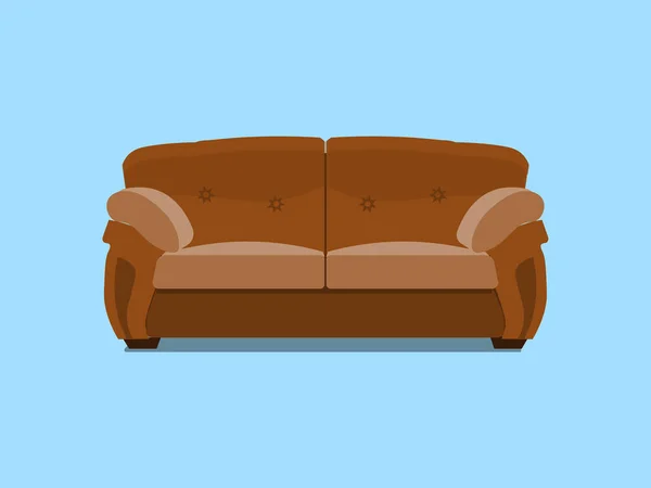 Brązowa skórzana sofa Chester. Ilustracji. Komfortowy salon dla wystroju wnętrz na białym tle na niebieskim tle. Nowoczesny model ikony settee. — Zdjęcie stockowe