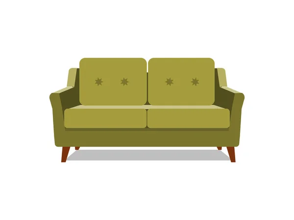 Reális zöld kanapé a háttérben. Objektum a belső, drága és exkluzív bútorok VIP személy rajzfilm illusztráció . — Stock Fotó