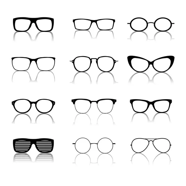 Lunettes modèles icônes, homme, montures de femmes. Lunettes de soleil, lunettes isolées sur blanc. silhouettes. Différentes formes, cadre, styles. Illustration vectorielle sur fond blanc. SPE — Image vectorielle