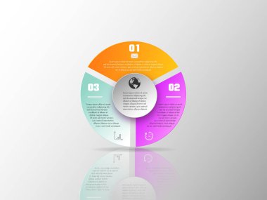 Bilgi grafiği için vektör elemanları. Diyagram, grafik, sunu ve grafik için şablon. 3 seçenek, parça, adım veya süreç ile iş konsepti. Soyut arka plan. Eps