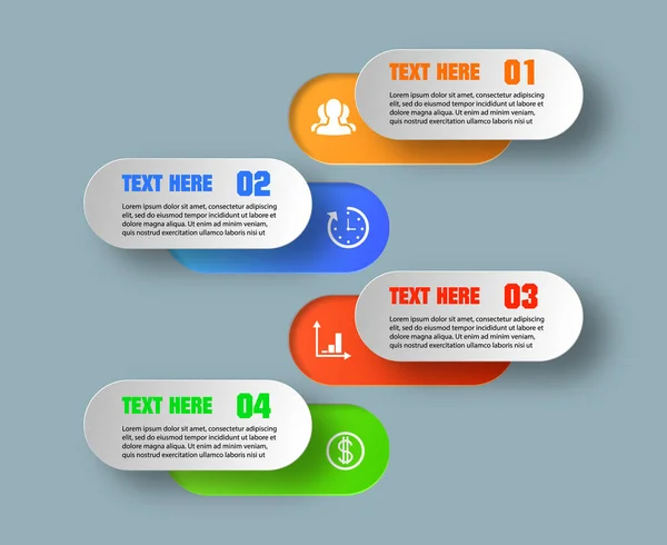 Infográfico vetor de design e ícones de marketing podem ser usados para layout de fluxo de trabalho, diagrama, relatório anual, web design. Conceito de negócio com 4 opções, passos ou processos. EPS —  Vetores de Stock