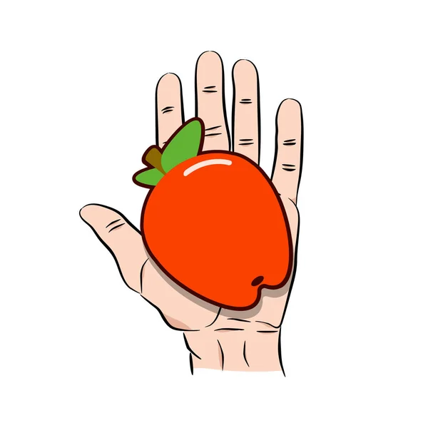 Mano dando icono de manzana roja. Ilustración de dibujos animados de mano dando icono de manzana roja para web aislado sobre fondo blanco — Foto de Stock