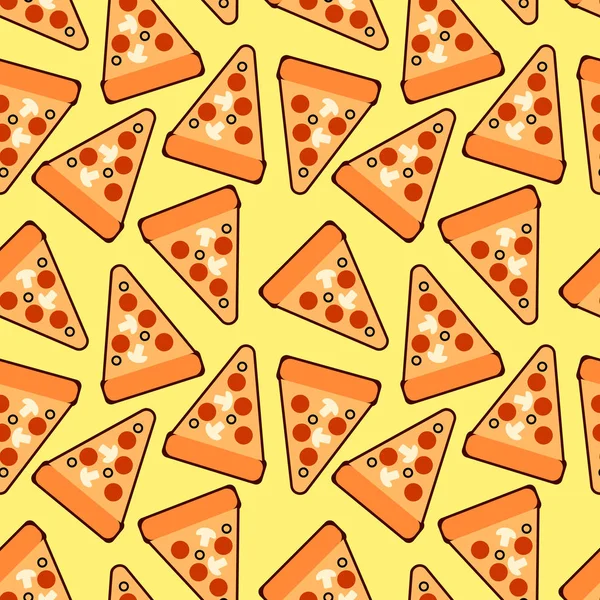 Безшовний візерунок модних шматочків піци. Симпатична піца. Для тканини, шпалер, обгорткового паперу, карт та веб-ілюстрації на жовтому тлі — стокове фото