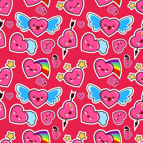 Seamless pattern, background, wallpaper, texture with different emotions heart. Collection of emoticons for site, info graphics illustration.
