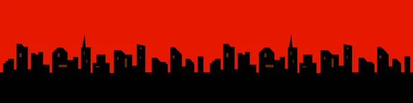 La silueta de la ciudad en un estilo plano. Paisaje urbano moderno. ilustración cielo rojo —  Fotos de Stock