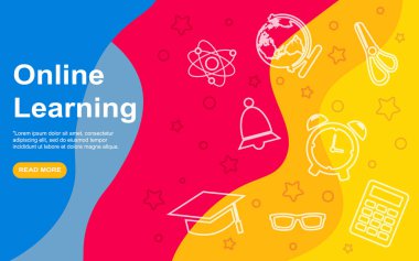 Online eğitimin iniş sayfası şablonu. Web sitesi ve mobil web sitesi için modern düz tasarım konsepti. Düzenlemek ve kişiselleştirmek kolay. Vektör illüstrasyonu EPS