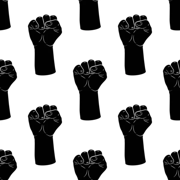 Raised fists silhouette seamless pattern. Vintage texture. Protest or revolution. Flat vector Illustration isolated on white background. textile, wallpaper design, wrapping paper or web. EPS — Stock Vector
