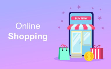 Web sitesinde Alışveriş Çevrimiçi veya Mobil Uygulama Vektörü Konsepti Pazarlama ve Dijital Pazarlama. Yatay görüş. EPS