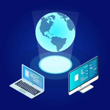 Gezegen etrafındaki küresel iletişim ağı. Gezegen üzerinde ağ ve veri alışverişi. Finans, kripto para birimi veya IoT teknolojisi için bağlı uydular