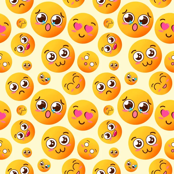 Seamless pattern with kawaii cheerful and happy smileys for textiles, interior design, for book design, website background — Stock Photo, Image