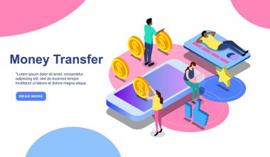 Çevrimiçi ödeme. Para transferi, internet bankacılığı, cep telefonu cüzdanı, ödeme geçmişi, mobil uygulama. Adam telefonu kredi kartıyla ödüyor. İniş sayfası tasarım şablonu insanların EPS karakteriyle dekore edildi