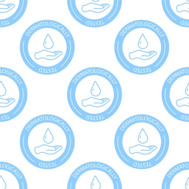 Dermatolojik olarak test edilmiş madalya ikonu kusursuz desenli arka plan. Damga vektör illüstrasyonunu kontrol et. Dermatolojist klinik olarak kanıtlanmış ikon sembolü deseni. EPS