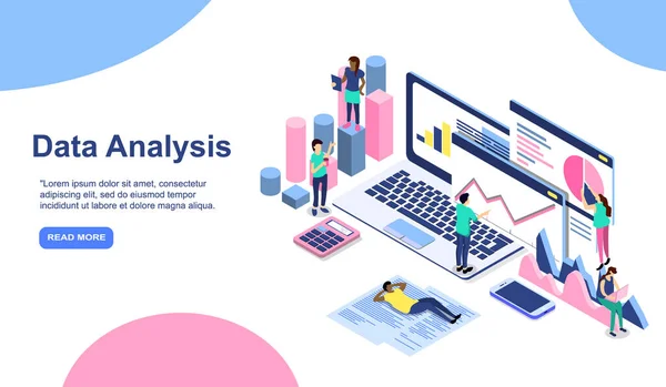 Veri analizi modern düz tasarım izometrik konsept. Analitik ve insan kavramı. İniş sayfası şablonu. Web ve grafik tasarımı için kavramsal izometrik vektör çizimi. EPS